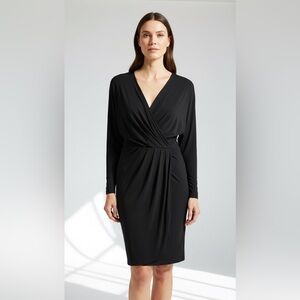 Worth New York Black Long-Sleeve Wrap Sheath Knee Length Dress, Medium